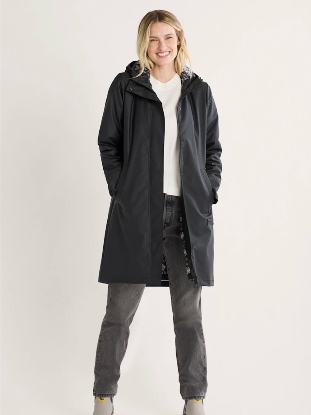 Black Hooded Raincoat Jacket - Women